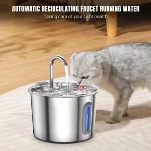 Stainless Steel Cat Water Fountain 2.2L Automatic Dispenser w/LED Light & Filter