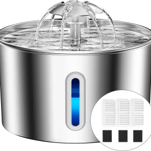 BalimoPet 2.2L Stainless Steel Cat Water Fountain Ultra Quiet Automatic Pet