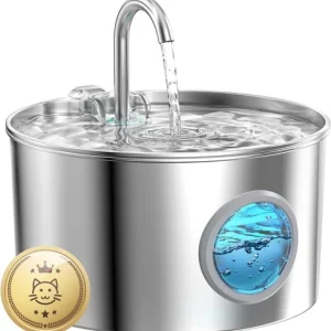 Stainless Steel Cat Fountain - 2.2L Drinking Water Dispenser - Easy Clean